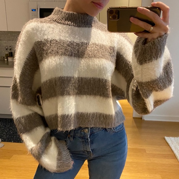 Express Sweaters - tan & white striped sweater